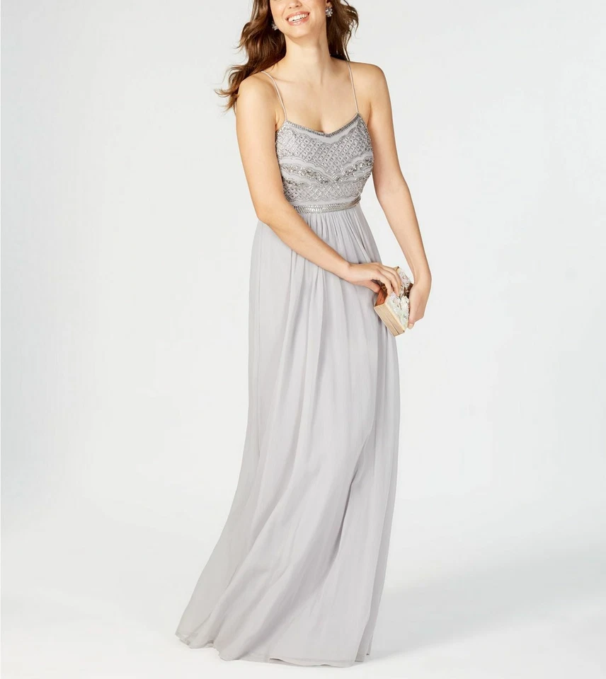 Adrianna Papell Sleeveless Beaded Dress Silver Size 12