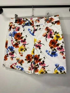 GLORIA VANDERBILT Ladies White Denim Poppies Print High Rise Shorts Sizes 8-20 - Picture 1 of 8