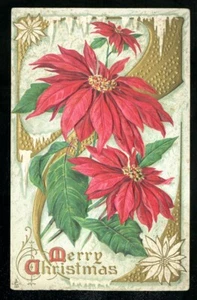 Alte Weihnachts-Postkarte 1912 GROSSER ROTER WEIHNACHTSSTERN goldfarben geprägt verschickt - Bild 1 von 2