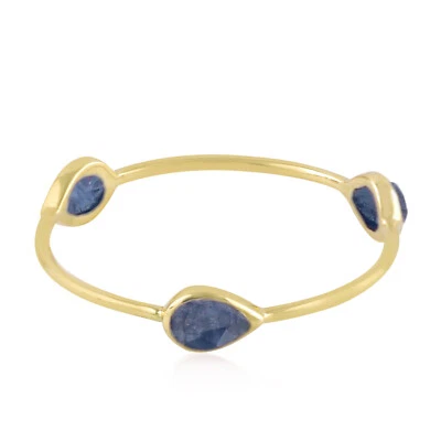 Blue Sapphire Three-Stone Ring 18k Yellow Gold Jewelry Gift for Women Size 5 - Image 1 of 4