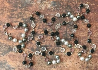 PREMIER DESIGNS 60" Largo Imitación Perla y Bisel Conjunto Collar Gemas Acrílicas! Foto 1 de 4