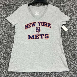 New York Mets Shirt Women Medium Gray Fanatics Short Sleeve V-Neck New M - Picture 1 of 7