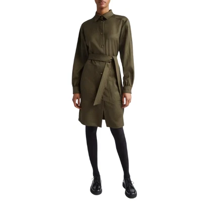 Vestido Camisa Max Mara Lana Virgen Caqui/Oliva Cinturón Midi Talla 8 42 Lana Foto 1 de 4