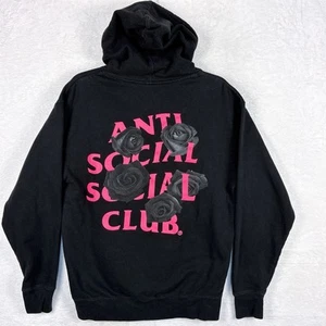 Anti Social Social Club Mens M Black Pink Floral Roses Sweatshirt Hoodie Skater - Picture 1 of 7
