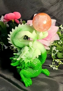 Figura Dragón Verde 5" Brilla en la Oscuridad Esfera Soporte Resina Cristal Bola Soporte - Imagen 1 de 18