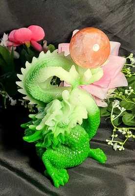 Figura Dragón Verde 5" Brilla en la Oscuridad Esfera Soporte Resina Cristal Bola Soporte Foto 1 de 4