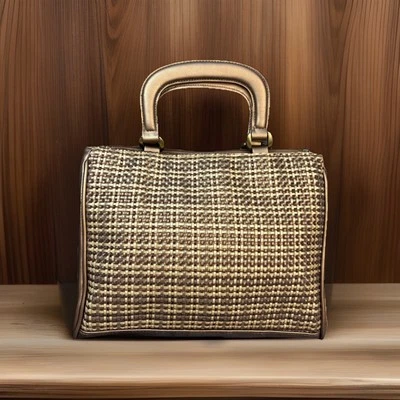 Cartera Cartera de Colección Asa Superior Marrón Cobre Tejido 3 Compartimentos Bolso Preppy Foto 1 de 4