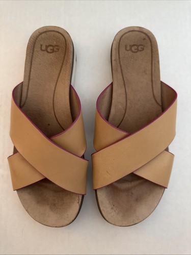 Scarpe sandali UGG Kari incrociati incrociati slide pelle marrone taglia 10 donna