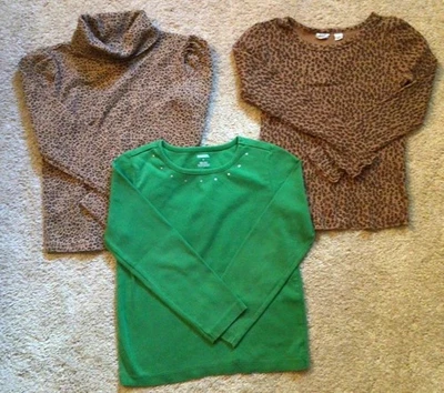 Lot Of 3 Girl Sz 6 LS Shirts 2 Gap Brown Animal Print & 1 Green Gymboree - Image 1 of 3
