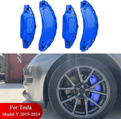 Brackets Caliper Covers For Tesla Model Y 2020-2024 With Stickers Blue 4pcs/set Foto 1 de 4