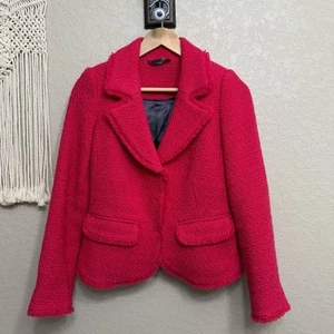 Boden women sz 2 Wool Tweed Fringe Blazer Suit Coat Jacket Pink - Picture 1 of 9
