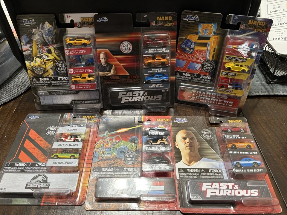 Jada Nano Hollywood Rides Lot Of 6 Transformers GI Joe Fast and furious Jurassic - Image 1 of 4