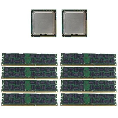 8x Samsung 4GB 2Rx4 PC3-10600R CL9 Server RAM DDR3 2x Intel Xeon E5620 CPU SLBV4 - Image 1 of 3