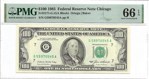 1985 $100 CHICAGO FRN. PMG GEM Uncirculated 66 EPQ Banknote. 1st of 2 - Picture 1 of 2