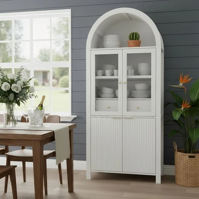 71" Fluted Tall Arched Pantry Cabinet with Adjustable Shelves for Kitchen - Image 1 of 4