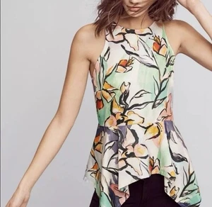 Anthropologie HD in Paris Lucille Watercolor Floral Peplum Tank Top Size 0 - Picture 1 of 6