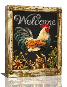 Farmhouse Rooster Wall Art Rustic Farm Chicken Pictures Wall Decor Country Ca... - Picture 1 of 6