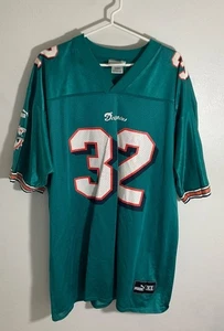 Nueva camiseta vintage Puma Miami Dolphins J. Johnson #32 XL verde azulado 100 % nailon NFL - Imagen 1 de 5
