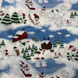 Christmas Snowman Cotton Fabric 1.77 Yards 44 Wide - Picture 1 of 5