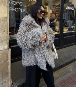 Zara Fuzzy Knit Cardigan Jacket Fur Mink Grey Brown Size S M L 4938/102 New - Picture 1 of 24