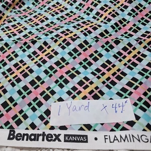Benartex Flamingal Pals Fabric Andi Metz Plaid Cotton Quilting Sewing 1 Yard - Picture 1 of 4