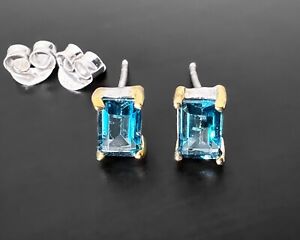 Petite Small Lab-Created London Blue Topaz Gold Sterling Silver Plate Earrings