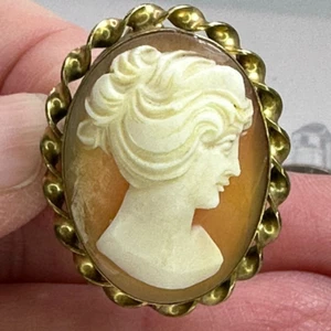 Cameo Hand Carved Shell VERY OLD Vintage 12Kt GF Brooch Pendant M-4697 - Picture 1 of 4