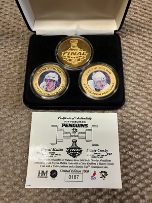 Pittsburgh Penguins, Highland Mint, 2009 Stanley Cup Coin Set (3), 24k Gold, BOX - Image 1 of 4