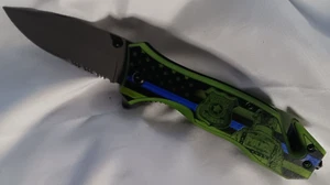 Police Blue Line Glow In The Dark Spring Assisted Folding Pocket Knife - Picture 1 of 3