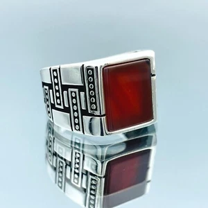 Anillo de piedra Aqeeq rojo natural para hombre anillo de plata de ley 925 anillo hecho a mano regalo - Imagen 1 de 10