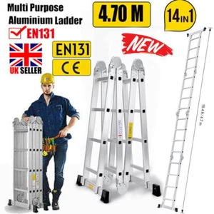 4.7M 14 in 1 Multi Purpose Folding Aluminium Extendable Combination Step Ladder - Picture 1 of 9