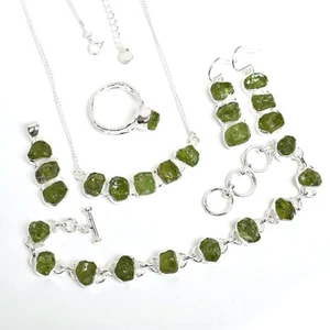 Wholesale Peridot Jewelry Set 925 Sterling Silver Raw Peridot Jewelry Sets-SET08 - Picture 1 of 4