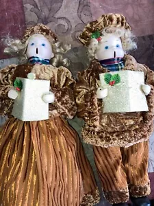 2 Piece - Standing Boy & Girl Christmas Carolers - Porcelain Faces - 12+ inches - Picture 1 of 5