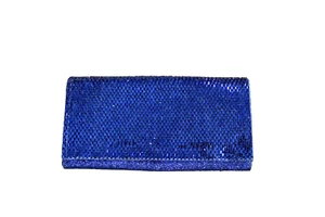 NINA New York Purse Clutch Evening Bag Navy Blue Sparkle Silver Chain - Imagen 1 de 4