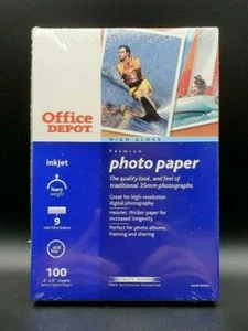Office Depot High Gloss Premium Photo Paper 100 4X6 Sheets Inkjet 9mm Thick New - Picture 1 of 12
