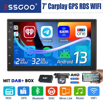 DAB+ Autoradio Android 14 32G 2 DIN Carplay 7 Zoll GPS NAVI RDS Bluetooth Kamera - Bild 1 von 4