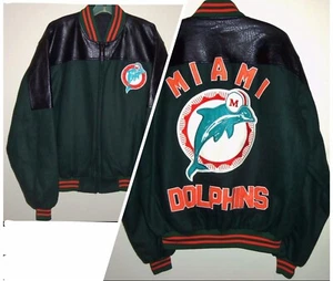 VINTAGE 90's MIAMI DOLPHINS THROWBACK WOOL LEATHER VARSITY JACKET XL RARE! - Imagen 1 de 6