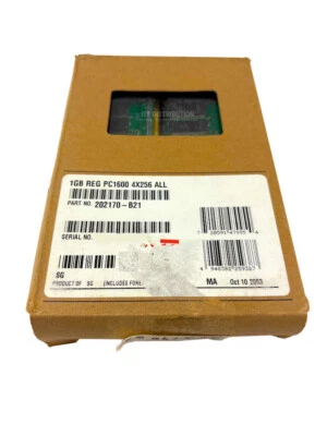 202170-B21 I Open Box HP 1GB 4x256MB SDRAM Memory RDIMM PC1600 ECC 175917-032 - Image 1 of 3