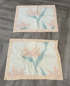 2 Vintage Birds of Paradise Decorative Quilted Pillow Shams Peach Boarder - Picture 1 of 4