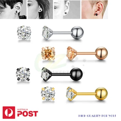 1 Pair Zirconia Ear Stud Earrings Cartilage Piercings Helix Tragus Screw Balls - image 1 of 4