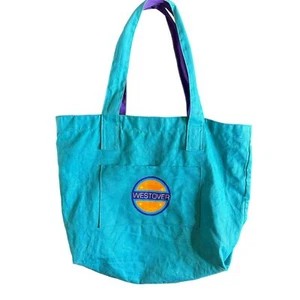 Vintage 90s Teal & Purple Large Waxed Canvas Tote Bag, Westover World Totes - Picture 1 of 8