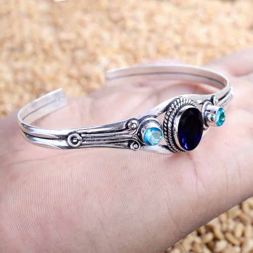 VALENTINO Bracciale Bracciale Pietra Preziosa Tanzanite & Topazio Blu Sfaccettata Argento Sterling 925