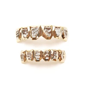 Hip Hop TAGLIO GRILLZ SET placcato oro tappo inferiore superiore denti LS 051 C1 G - Foto 1 di 5