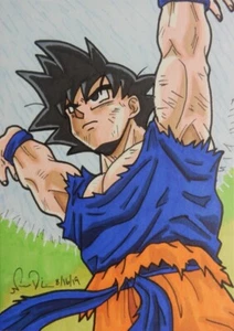 Goku spirit bomb ACEO card Dragon Ball Z Super ATC anime fanart artwork saiyan - Picture 1 of 1