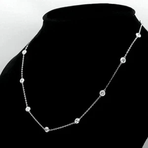 3Ct Round Simulated Diamond Bezel Set Station Necklace 14k White Gold Plated - Picture 1 of 7