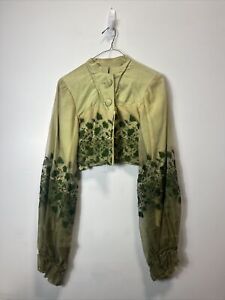 Vintage Green Blouse w/ Floral Designs Original Hand Sewn