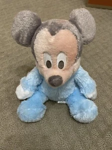 Disney Parks Pastell Baby blau grau 9 Zoll Mickey Mouse Rassel Fuzzy Lovey Plüsch EUC! - Bild 1 von 3