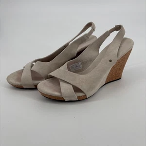 UGG Hazel Slingback Keilabsatz Sandalen heller Stein Wildleder Leder Plateau Gr. 8 - Bild 1 von 8