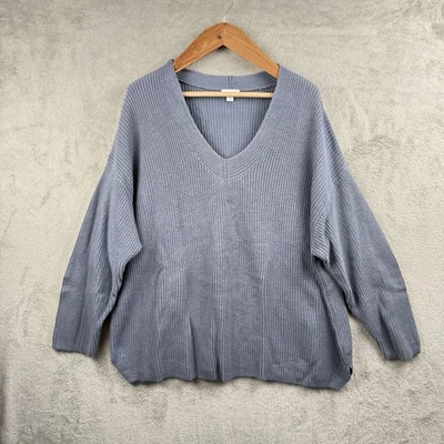 Suéter Jill Mujer Plus 3X Azul Cuello en V Mezcla de Algodón L/S Pullover Tejido Clásico Foto 1 de 4