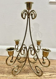 Vintage Brass Tone Gold Metal Candelabra Candle Holder Decor - Picture 1 of 2